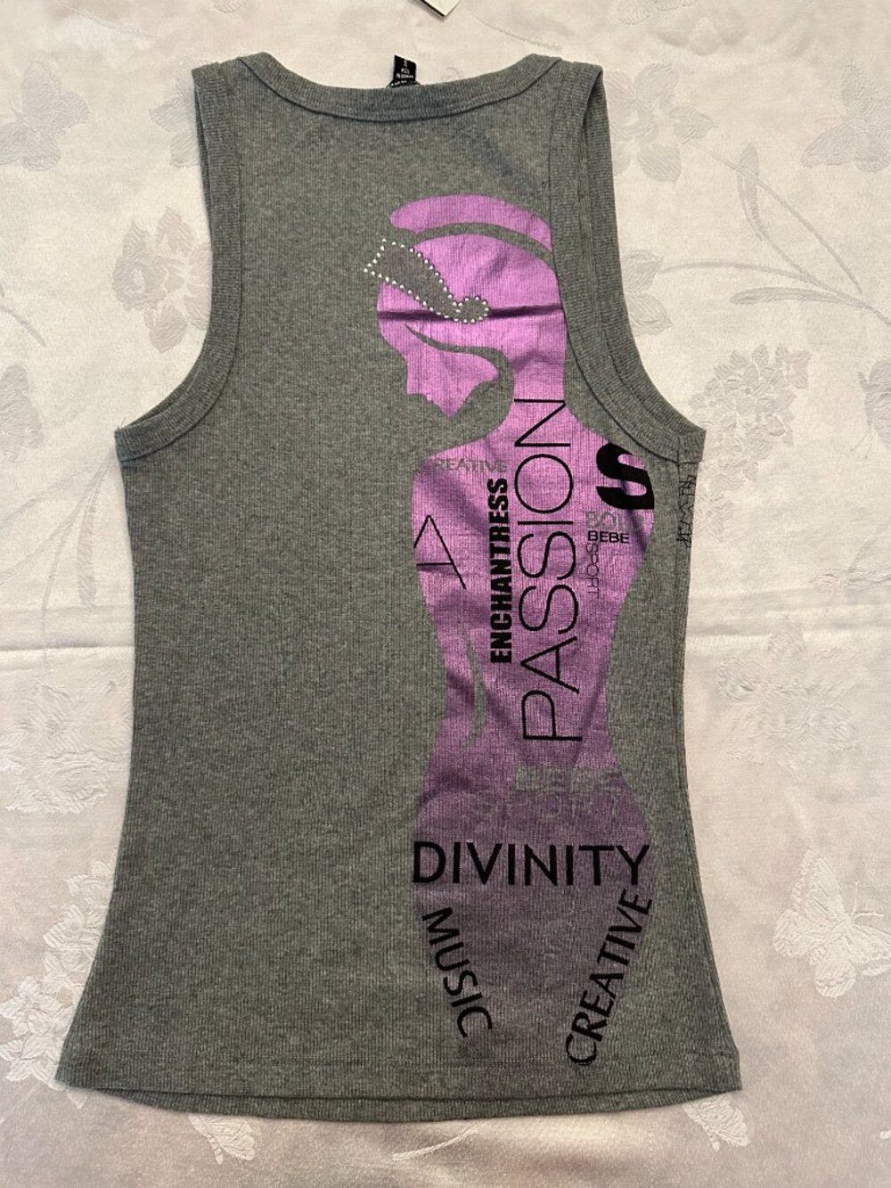 NWT bebe Sport Be Bold Gray Pink Graphic Tank Y2K Made USA S